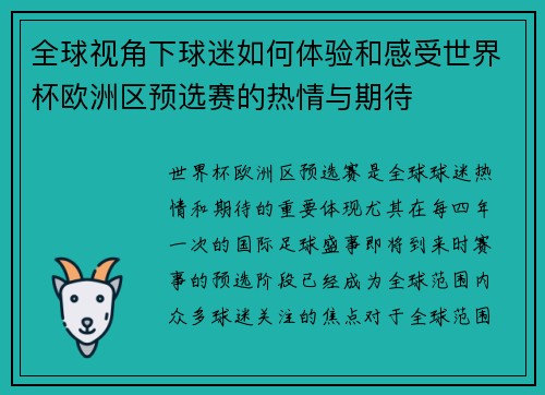 全球视角下球迷如何体验和感受世界杯欧洲区预选赛的热情与期待
