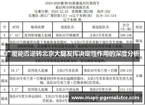 广厦能否逆转北京大腿发挥决定性作用的深度分析
